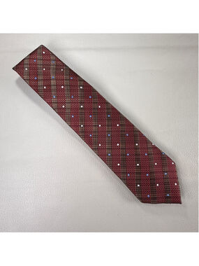 Imani Uomo 100% Silk Tie Burgundy Brown Plaid Stripe Polka Dot Necktie 3.5”